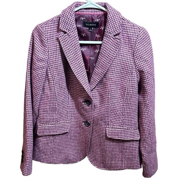 Women's Talbots Multi Color Houndstooth Blazer Riding Jacket Wool Career classic - Picture 1 of 10